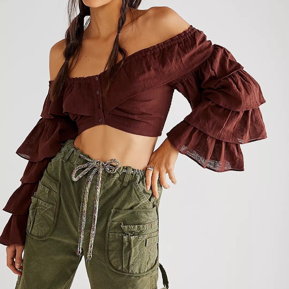 free people falling flowers ruffle crop top